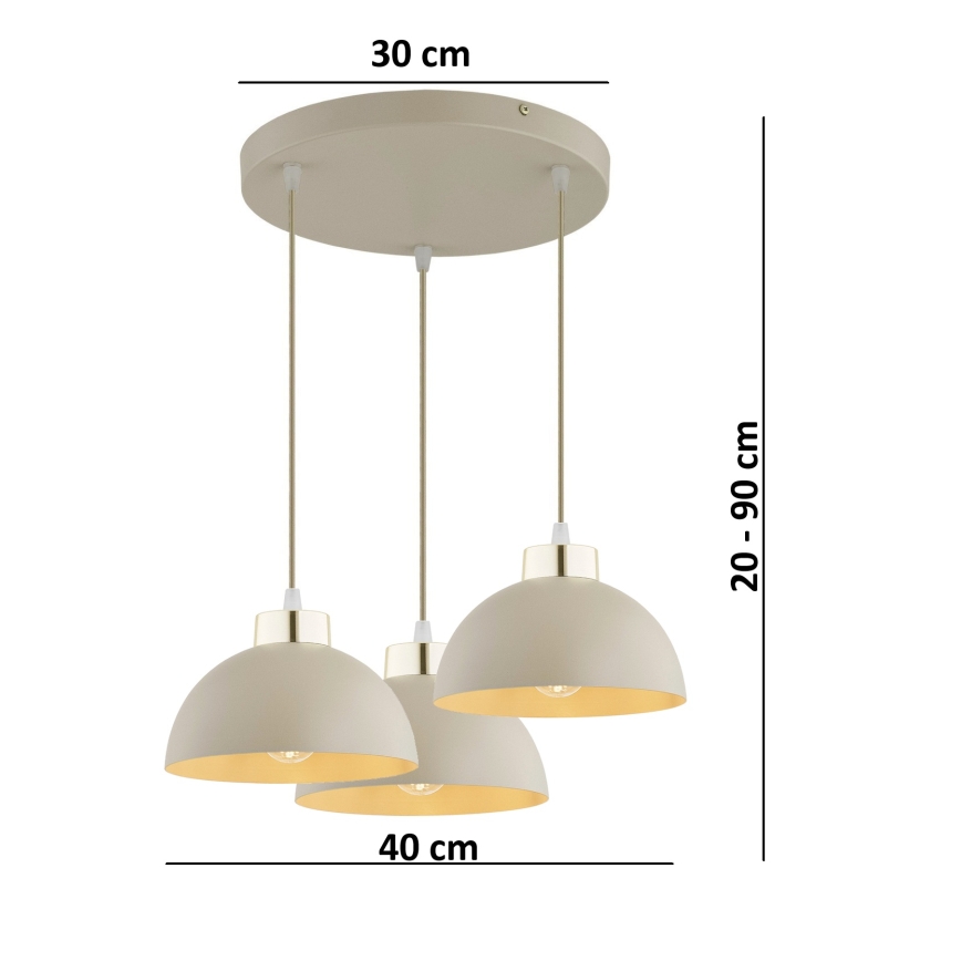 Brilagi - Pendel på wire MOON 3xE27/60W/230V beige/guld