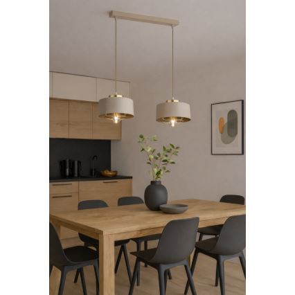 Brilagi - Pendel på wire SPRING 2xE27/60W/230V beige/guld