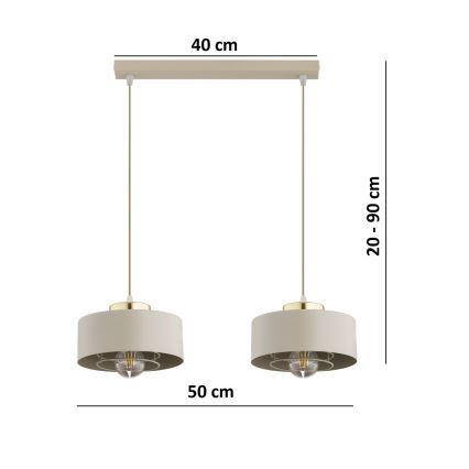 Brilagi - Pendel på wire SPRING 2xE27/60W/230V beige/guld