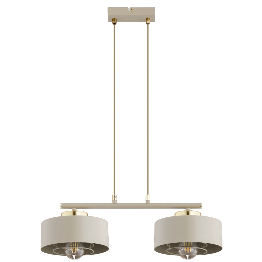 Brilagi - Pendel på wire SPRING 2xE27/60W/230V beige/guld