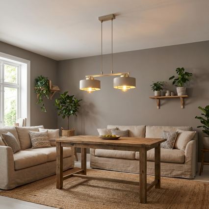 Brilagi - Pendel på wire SPRING 2xE27/60W/230V beige/guld