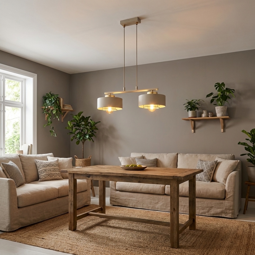 Brilagi - Pendel på wire SPRING 2xE27/60W/230V beige/guld