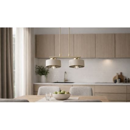 Brilagi - Pendel på wire SPRING 2xE27/60W/230V beige/guld