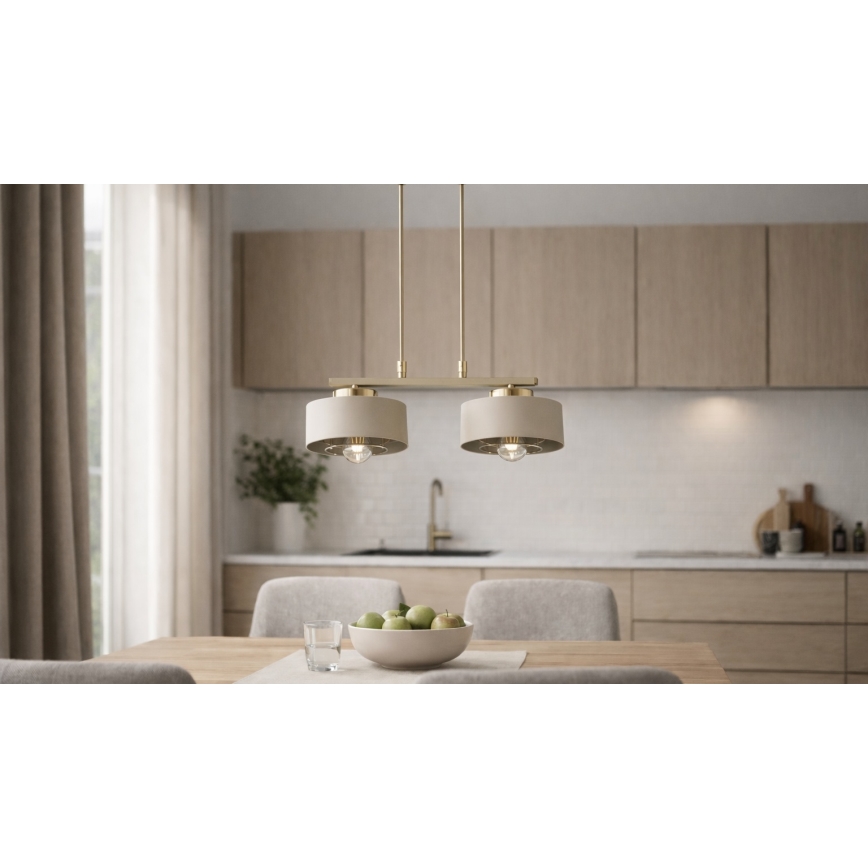 Brilagi - Pendel på wire SPRING 2xE27/60W/230V beige/guld