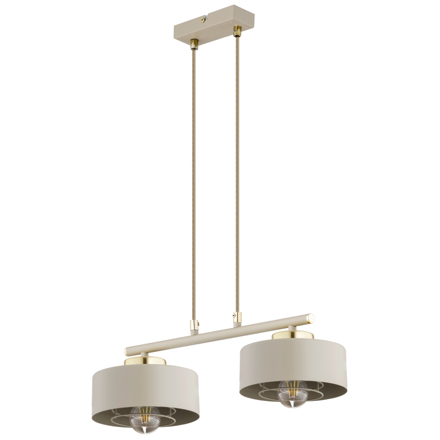 Brilagi - Pendel på wire SPRING 2xE27/60W/230V beige/guld