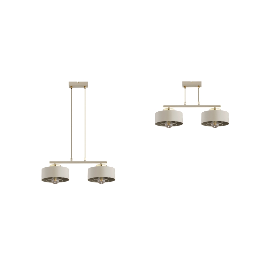 Brilagi - Pendel på wire SPRING 2xE27/60W/230V beige/guld