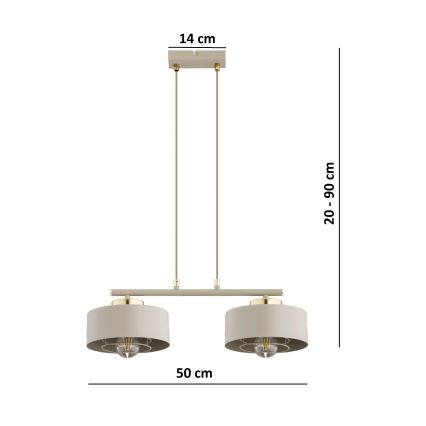 Brilagi - Pendel på wire SPRING 2xE27/60W/230V beige/guld