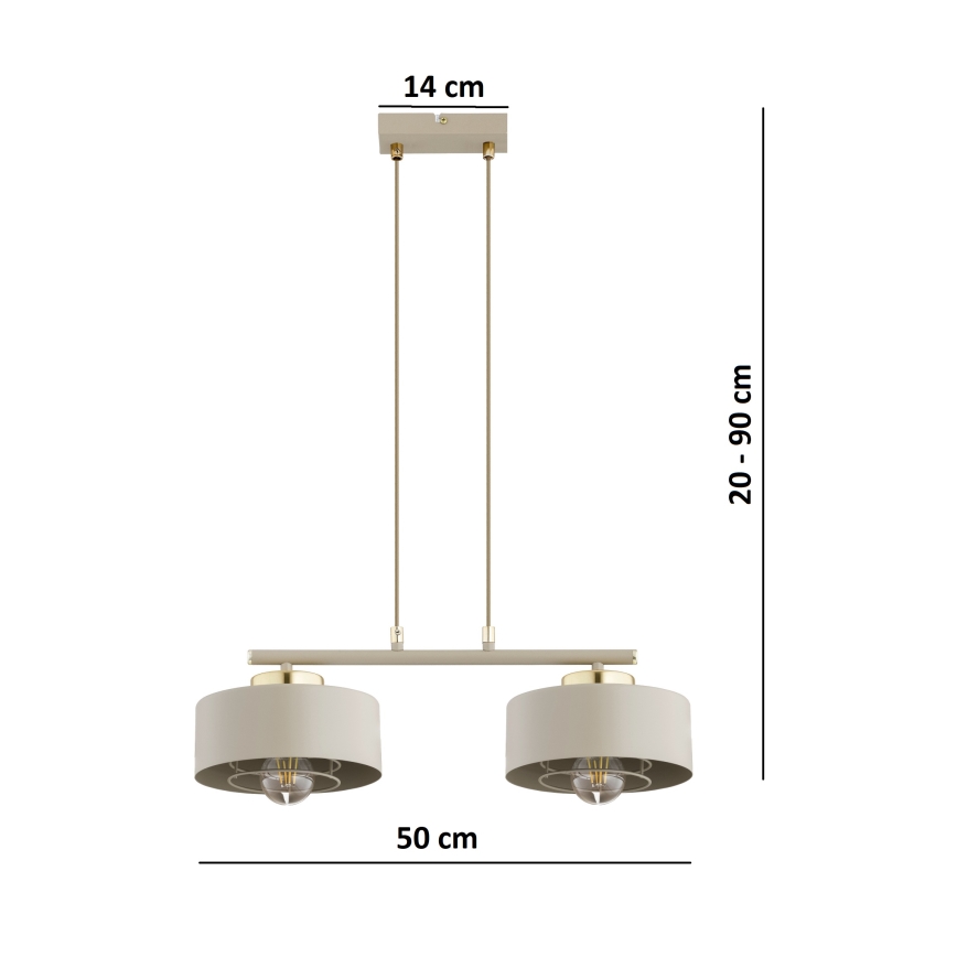 Brilagi - Pendel på wire SPRING 2xE27/60W/230V beige/guld