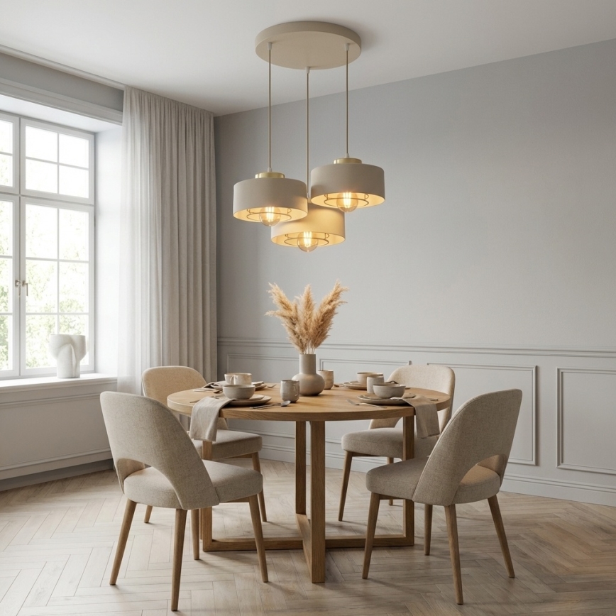 Brilagi - Pendel på wire SPRING 3xE27/60W/230V beige/guld