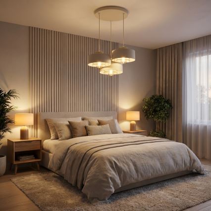 Brilagi - Pendel på wire SPRING 3xE27/60W/230V beige/guld