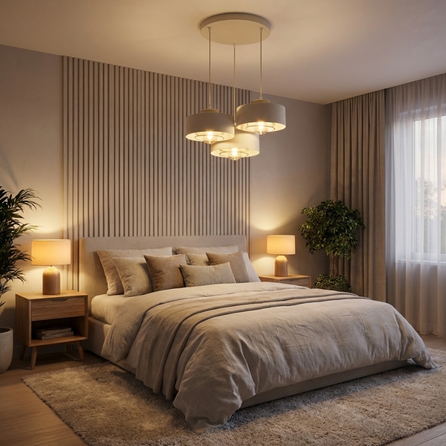 Brilagi - Pendel på wire SPRING 3xE27/60W/230V beige/guld