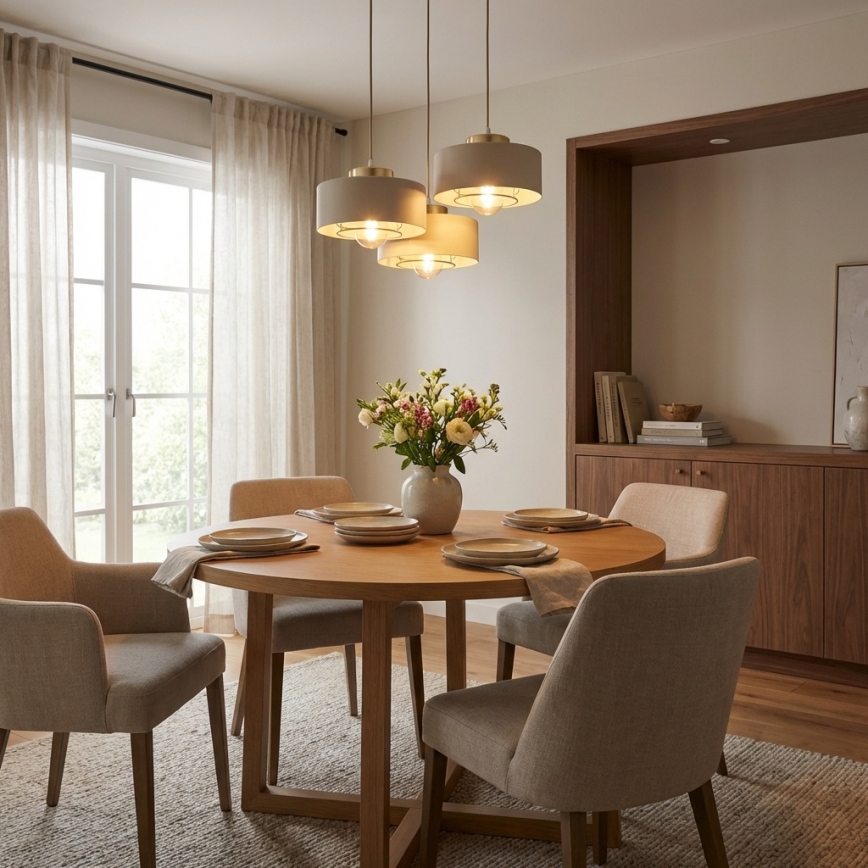 Brilagi - Pendel på wire SPRING 3xE27/60W/230V beige/guld