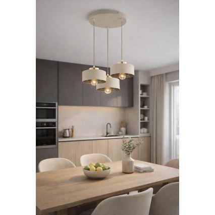 Brilagi - Pendel på wire SPRING 3xE27/60W/230V beige/guld