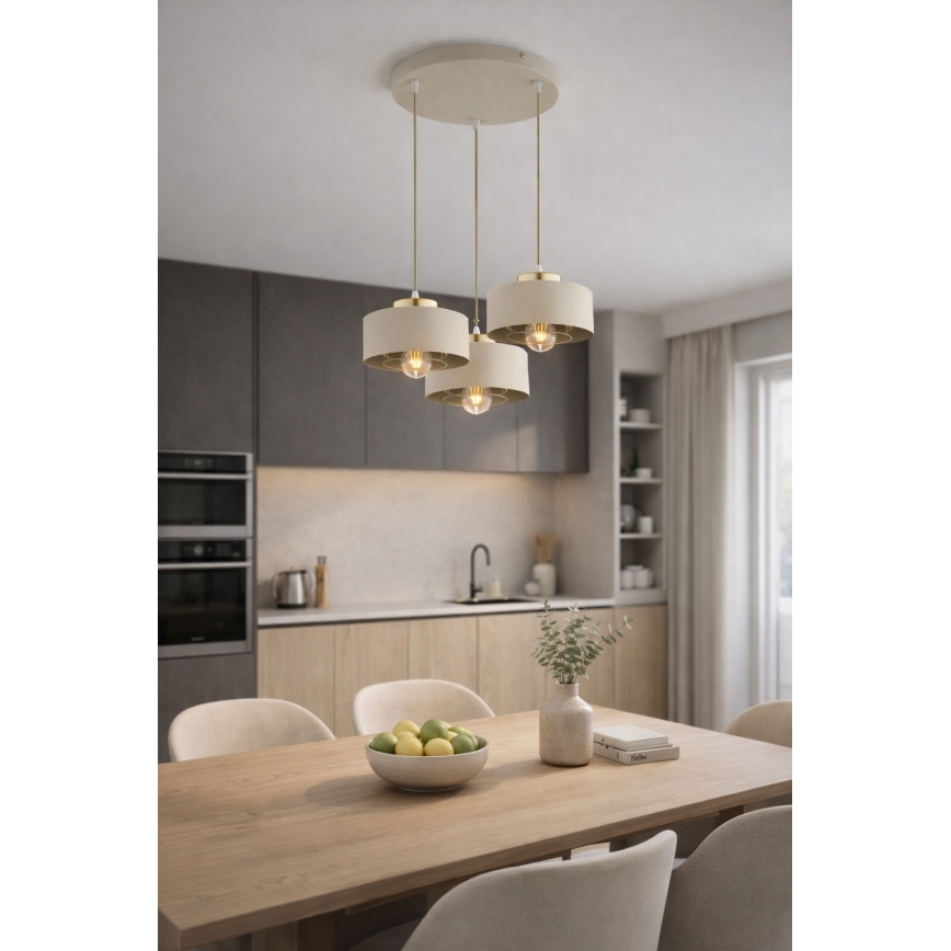 Brilagi - Pendel på wire SPRING 3xE27/60W/230V beige/guld