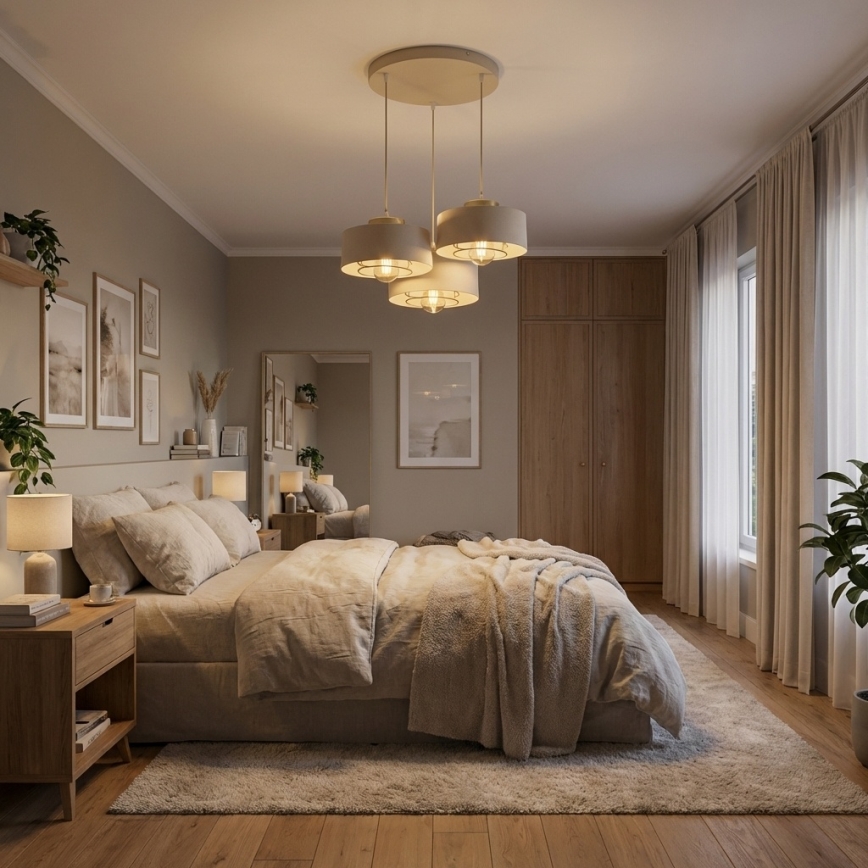 Brilagi - Pendel på wire SPRING 3xE27/60W/230V beige/guld