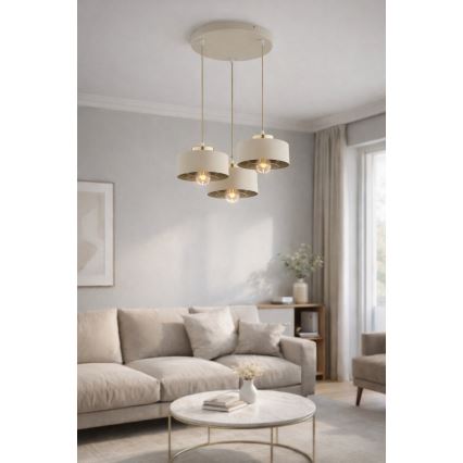 Brilagi - Pendel på wire SPRING 3xE27/60W/230V beige/guld