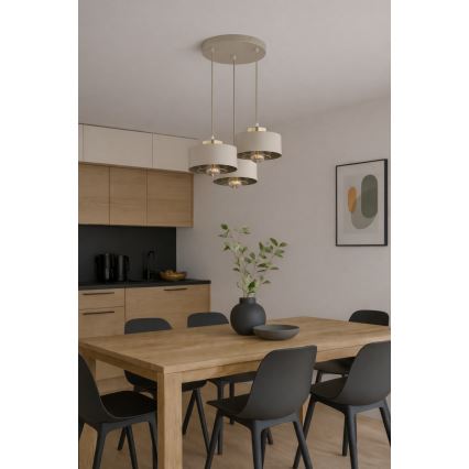 Brilagi - Pendel på wire SPRING 3xE27/60W/230V beige/guld
