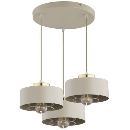 Brilagi - Pendel på wire SPRING 3xE27/60W/230V beige/guld