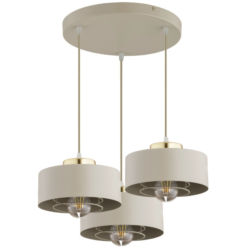 Brilagi - Pendel på wire SPRING 3xE27/60W/230V beige/guld