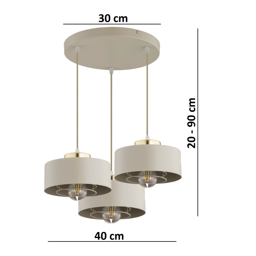 Brilagi - Pendel på wire SPRING 3xE27/60W/230V beige/guld