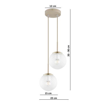 Brilagi - Pendel på wire STELLA 2xE27/60W/230V beige/guld