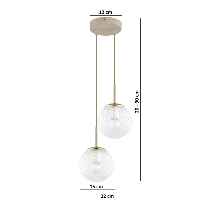 Brilagi - Pendel på wire STELLA 2xE27/60W/230V beige/guld