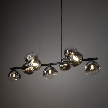 Brilagi - Pendel på wire VULCANO 9xG9/8W/230V sort/røgfarvet glas