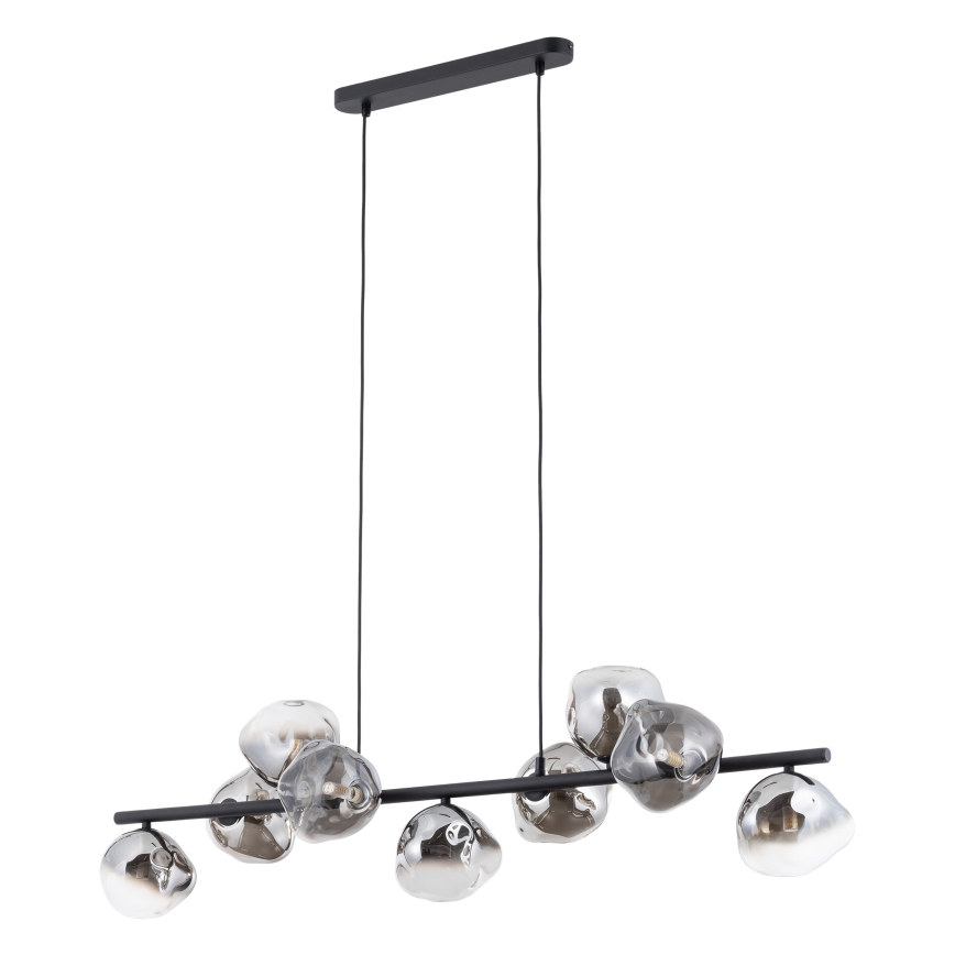 Brilagi - Pendel på wire VULCANO 9xG9/8W/230V sort/røgfarvet glas