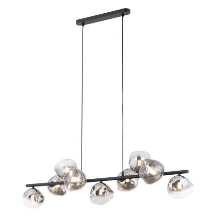 Brilagi - Pendel på wire VULCANO 9xG9/8W/230V sort/røgfarvet glas
