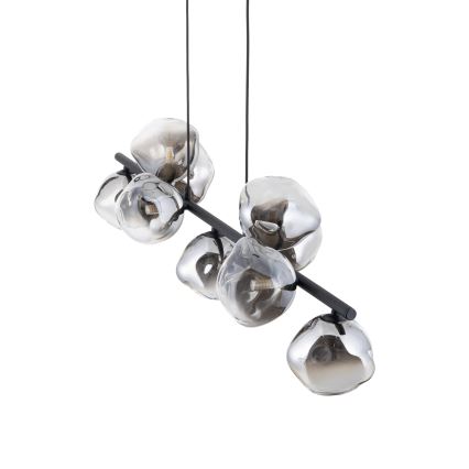 Brilagi - Pendel på wire VULCANO 9xG9/8W/230V sort/røgfarvet glas