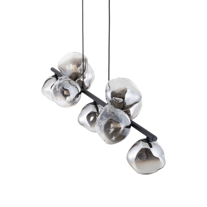 Brilagi - Pendel på wire VULCANO 9xG9/8W/230V sort/røgfarvet glas