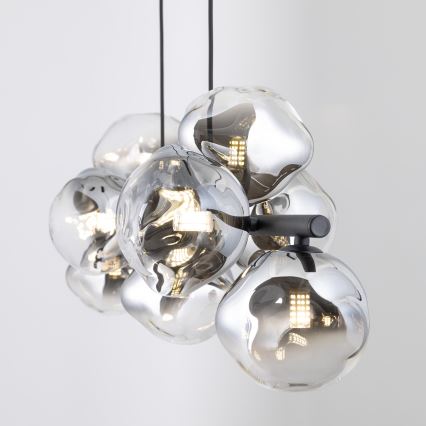 Brilagi - Pendel på wire VULCANO 9xG9/8W/230V sort/røgfarvet glas