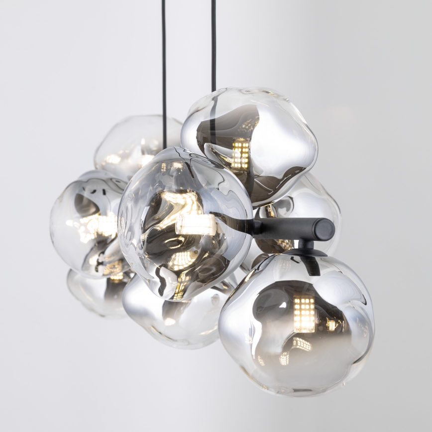 Brilagi - Pendel på wire VULCANO 9xG9/8W/230V sort/røgfarvet glas