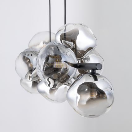 Brilagi - Pendel på wire VULCANO 9xG9/8W/230V sort/røgfarvet glas