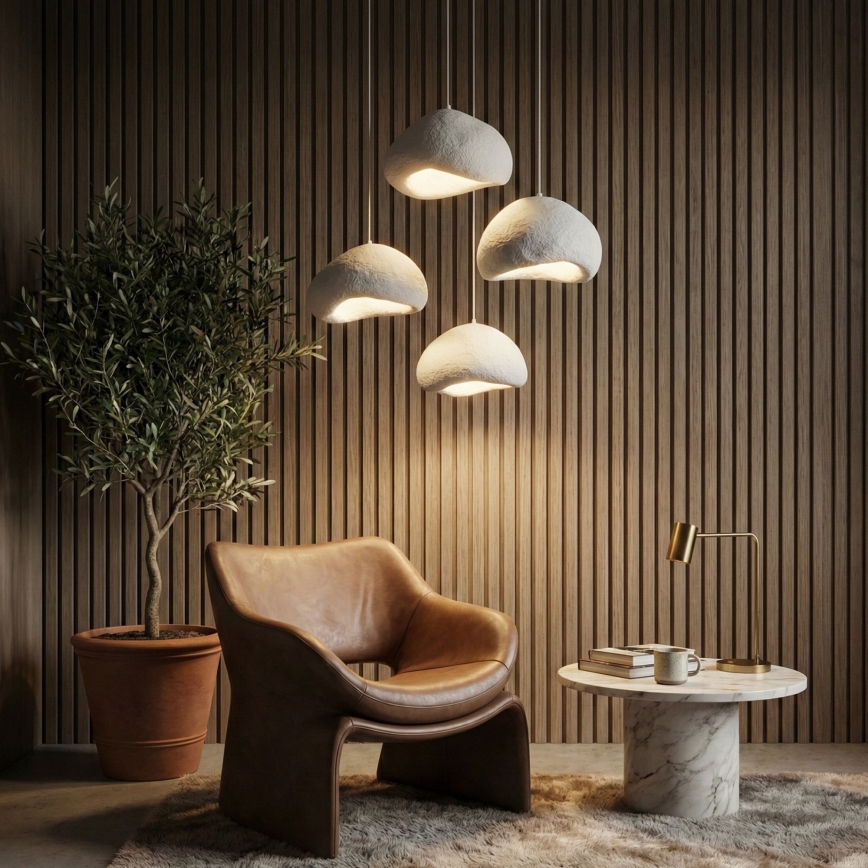 Brilagi - Pendel på wire WABI SABI 4xE27/40W/230V Ø 95 cm hvid