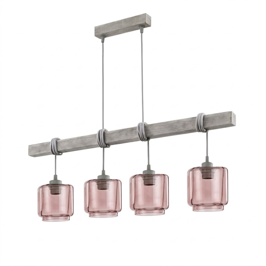 BRILAGI - Pendel på kabel WOOD GLASS 4xE27/60W/230V fyrretræ/grå/røgbeige