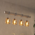 BRILAGI - Pendel på wire WOOD GLASS 4xE27/60W/230V fyrretræ/grå/røget brun