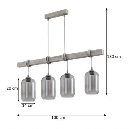 BRILAGI - Pendel på ledning WOOD GLASS 4xE27/60W/230V fyrretræ/lysegrå/røggrå