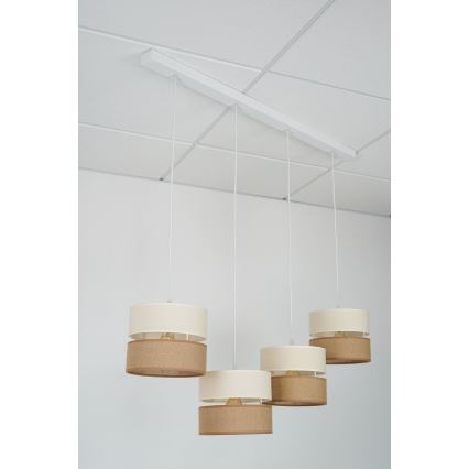 Brilagi - Pendel ROYAL YUTE 4xE27/15W/230V beige/cremefarvet/hvid