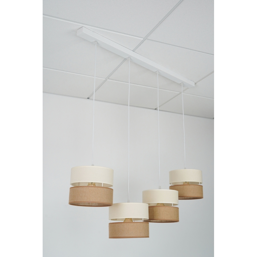 Brilagi - Pendel ROYAL YUTE 4xE27/15W/230V beige/cremefarvet/hvid