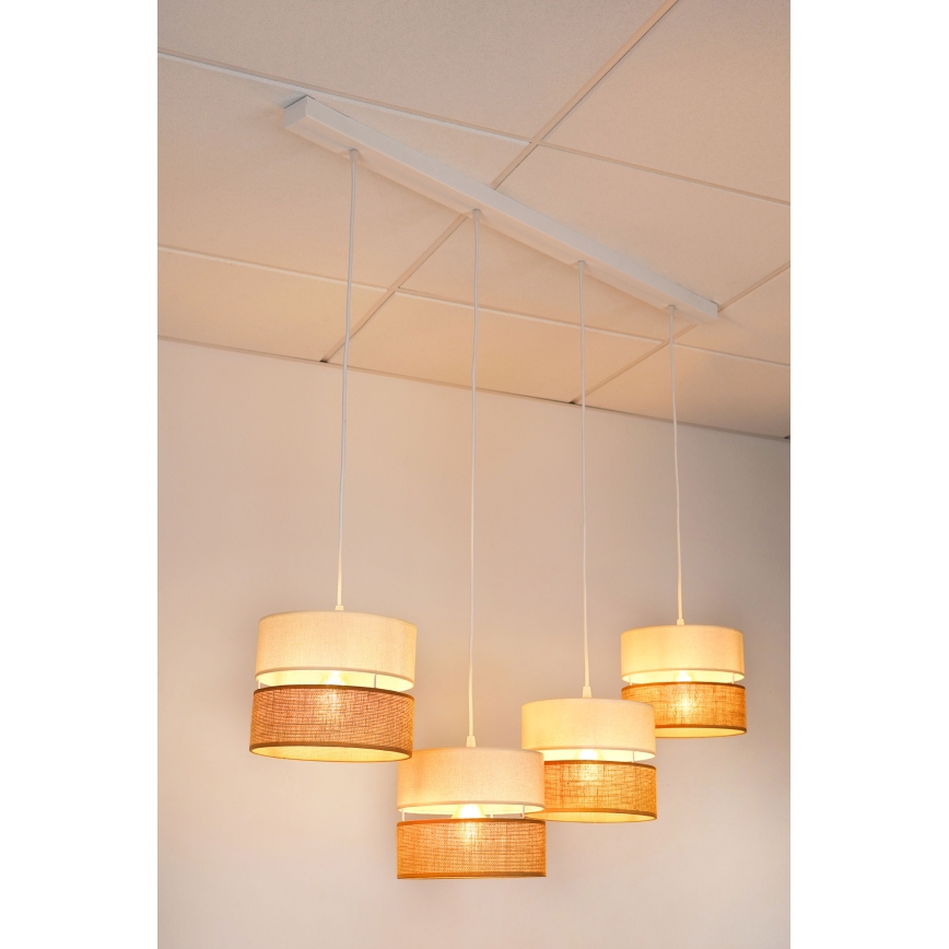 Brilagi - Pendel ROYAL YUTE 4xE27/15W/230V beige/cremefarvet/hvid