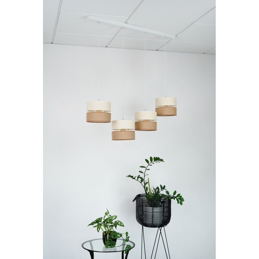 Brilagi - Pendel ROYAL YUTE 4xE27/15W/230V beige/cremefarvet/hvid