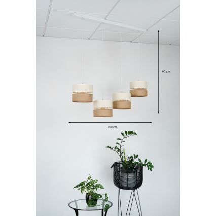 Brilagi - Pendel ROYAL YUTE 4xE27/15W/230V beige/cremefarvet/hvid