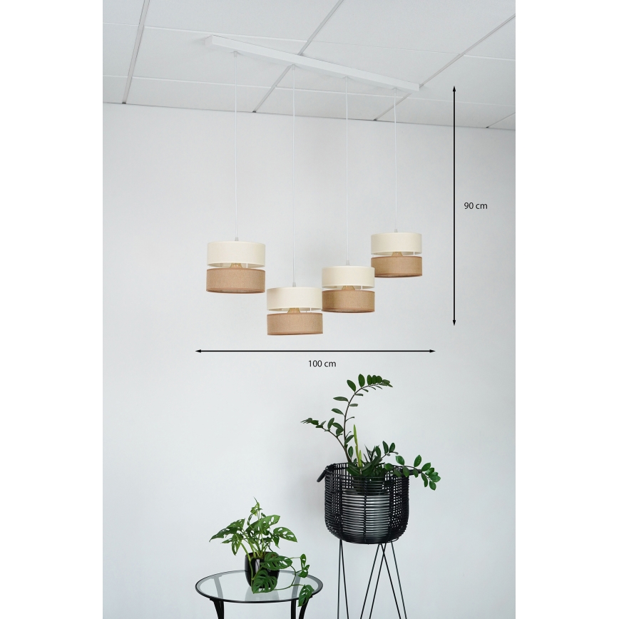 Brilagi - Pendel ROYAL YUTE 4xE27/15W/230V beige/cremefarvet/hvid