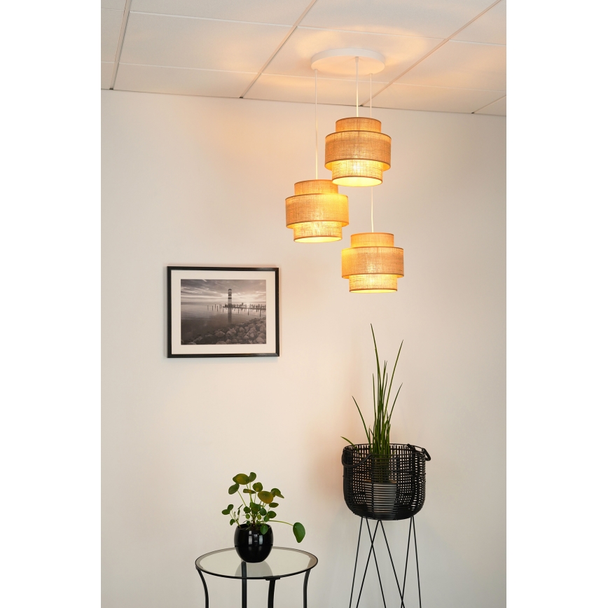 Brilagi - Pendel SPACE YUTE 3xE27/15W/230V beige/hvid