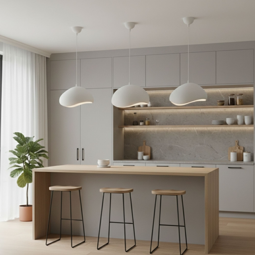 Brilagi - Pendel WABI SABI med kabelophæng, 1xE27/40W/230V, Ø 32 cm, hvid