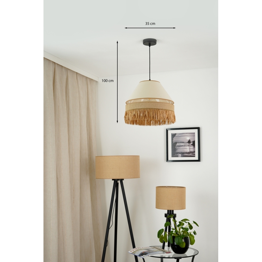 Brilagi - Pendel WINNETOU AVIGNION 1xE27/15W/230V diameter 35 cm brun/cremefarvet