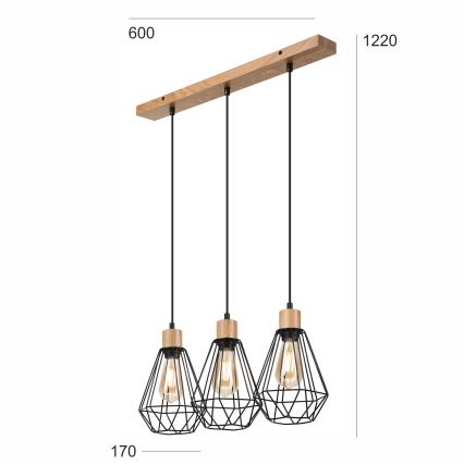 Brilagi - Pendel WOODY BASKET 3xE27/60W/230V eg