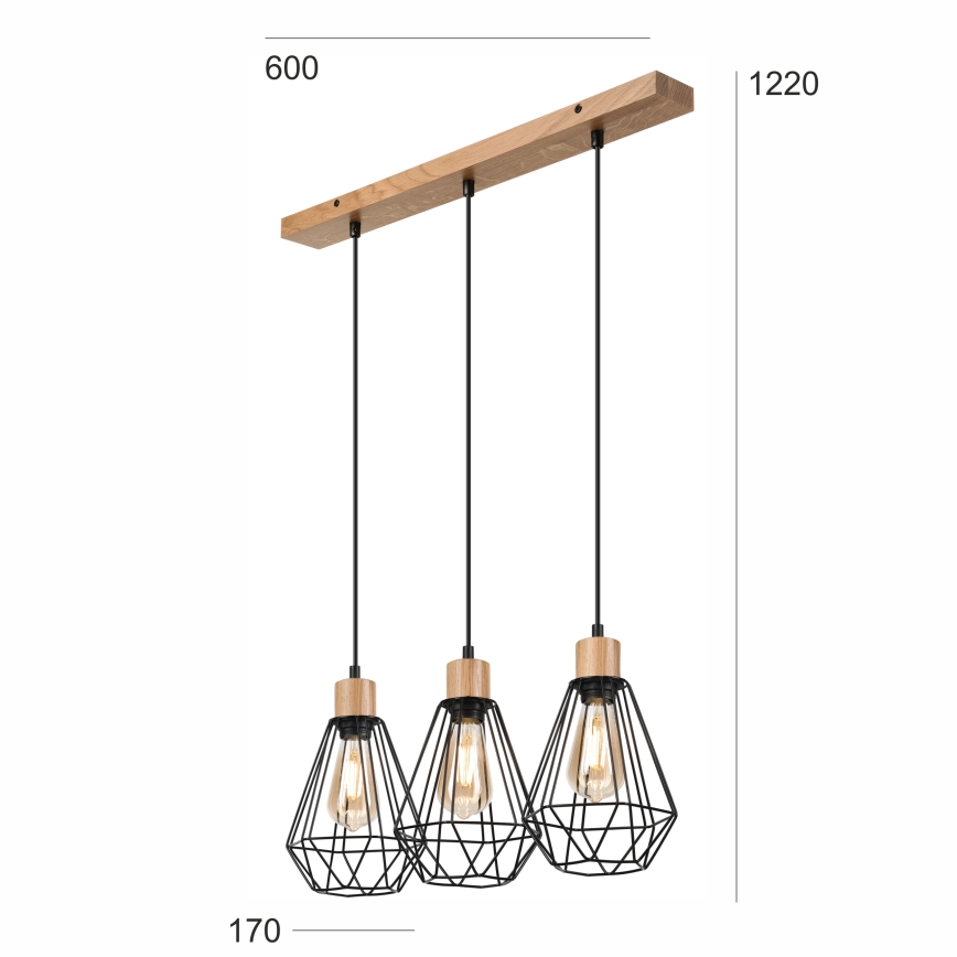 Brilagi - Pendel WOODY BASKET 3xE27/60W/230V eg