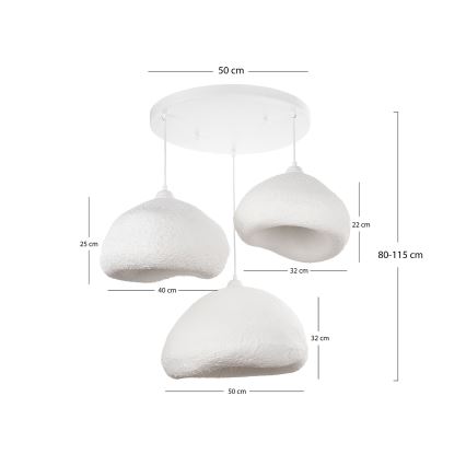 Brilagi - Pendellampe på kabel WABI SABI 3xE27/40W/230V Ø 82 cm hvid